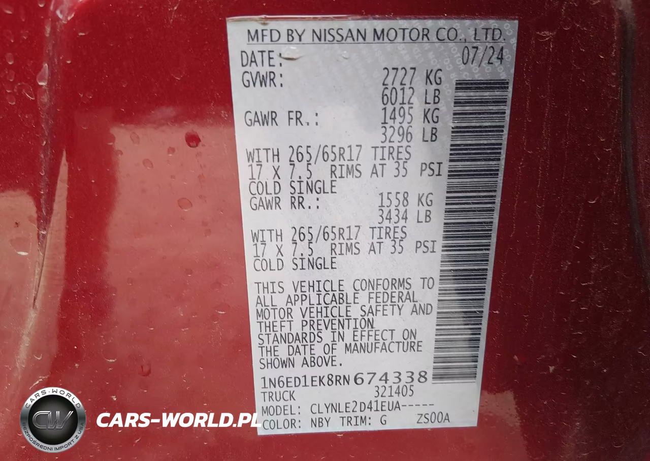 2024 Nissan Frontier Sl 4X4 VIN:1N6ED1EK8RN674338 - 9