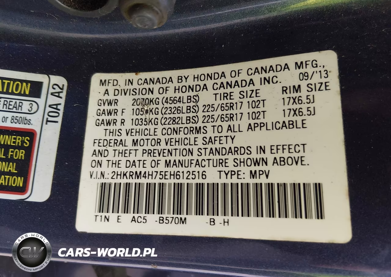 2014 Honda Cr-V Ex-L VIN:2HKRM4H75EH612516 - 9