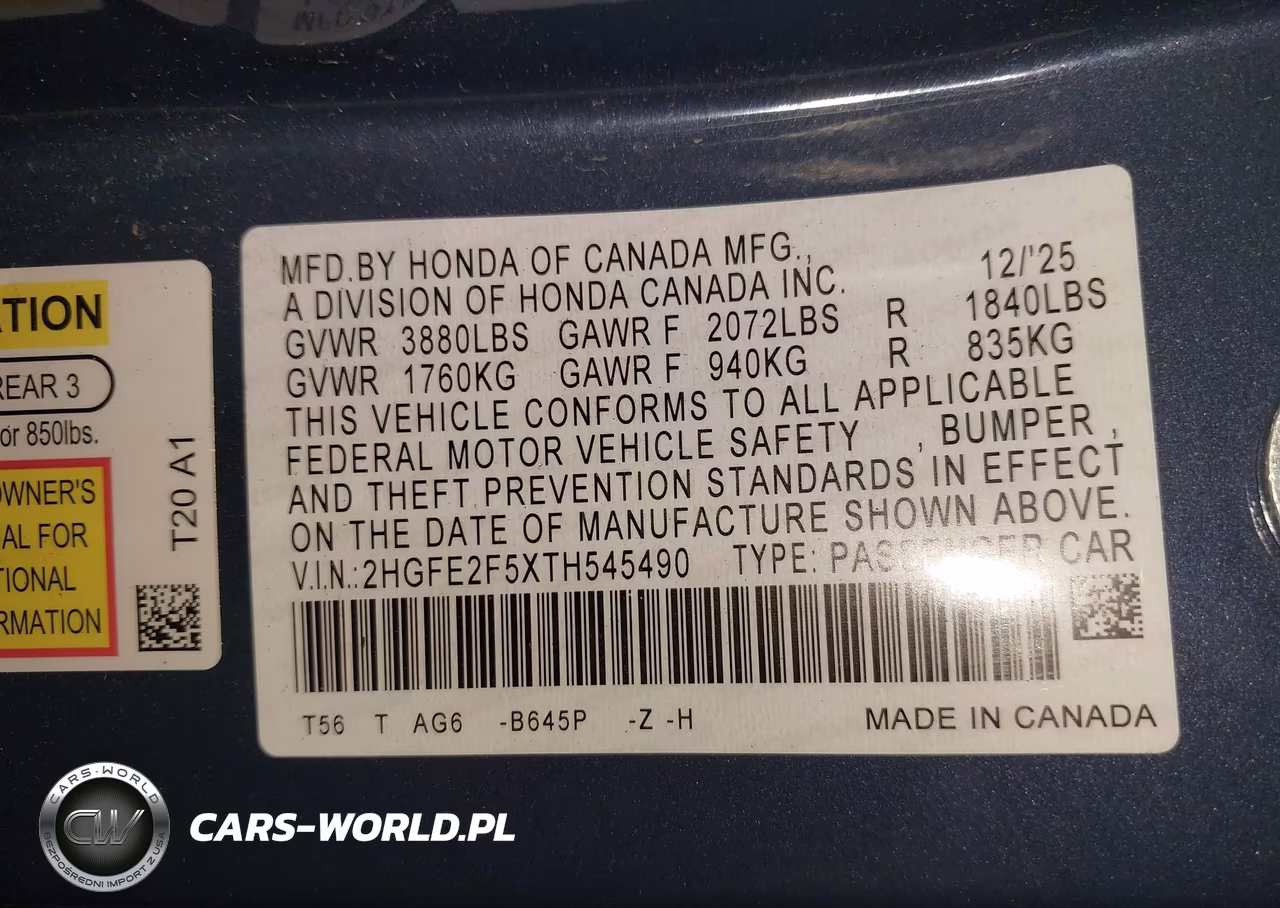2026 Honda Civic Sport VIN:2HGFE2F5XTH545490 - 9