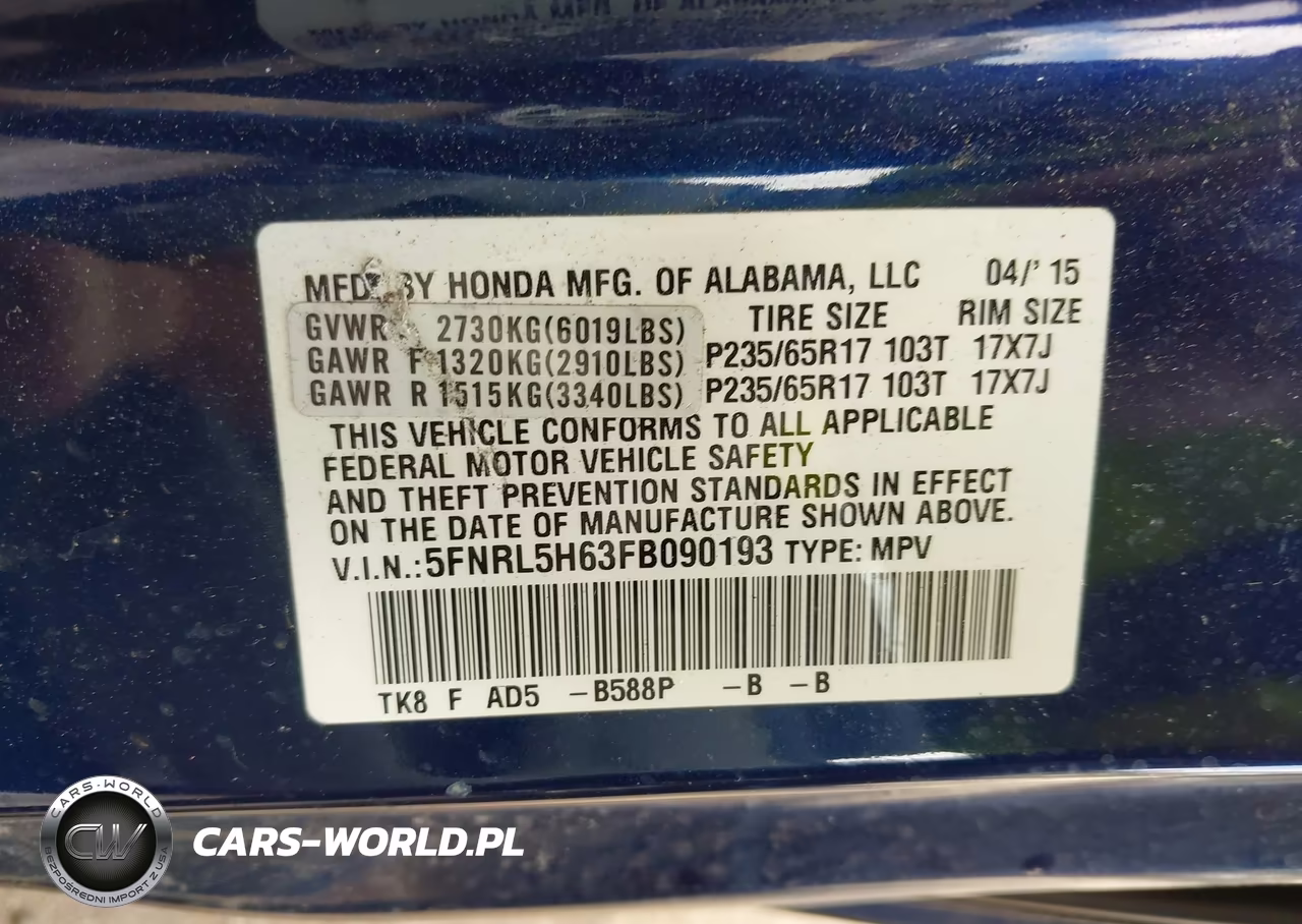 2015 Honda Odyssey Ex-L VIN:5FNRL5H63FB090193 - 9
