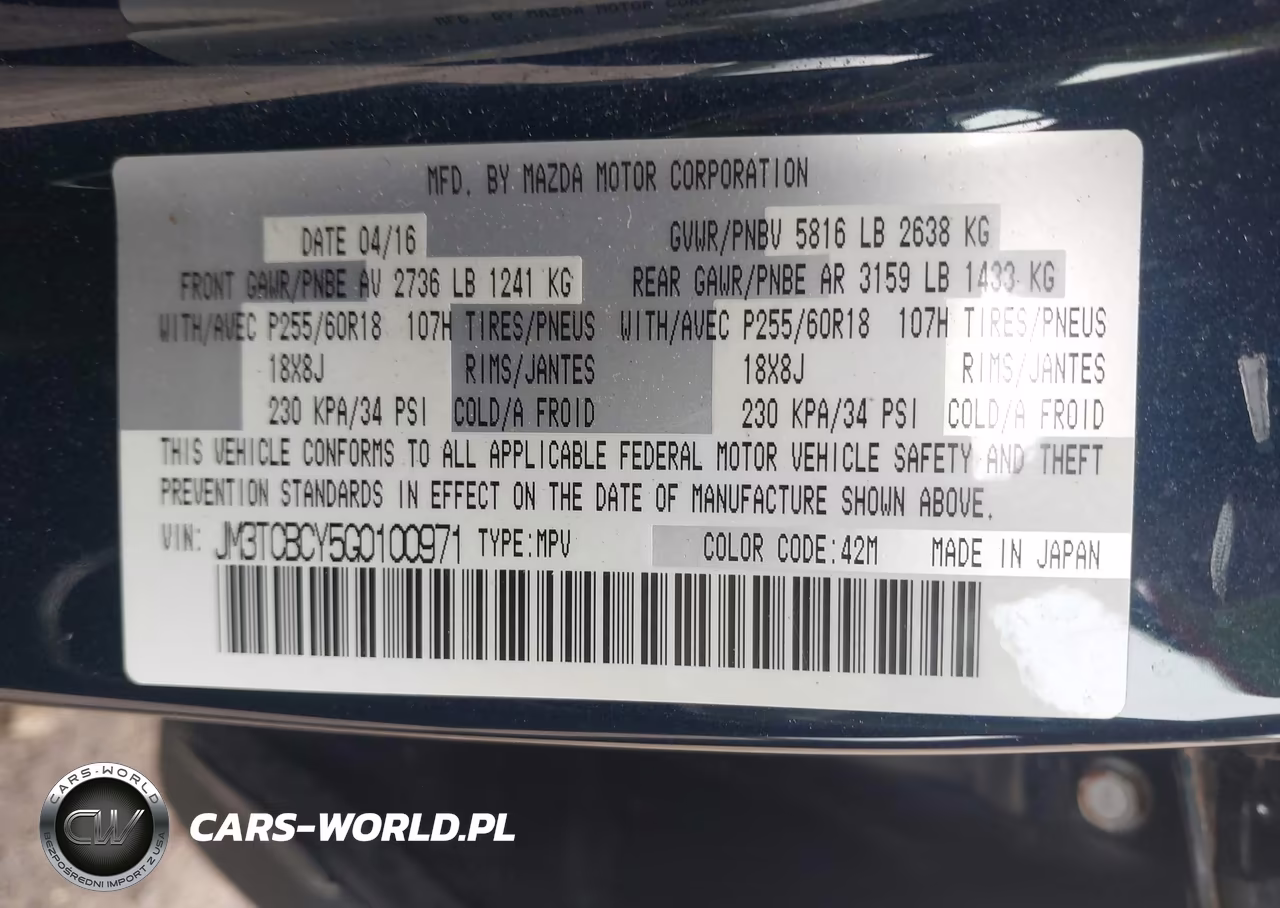 2016 Mazda Cx-9 Touring VIN:JM3TCBCY5G0100971 - 9