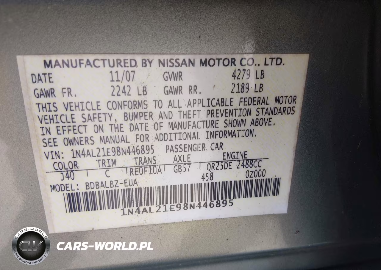 2008 Nissan Altima 2.5 Sl VIN:1N4AL21E98N446895 - 9