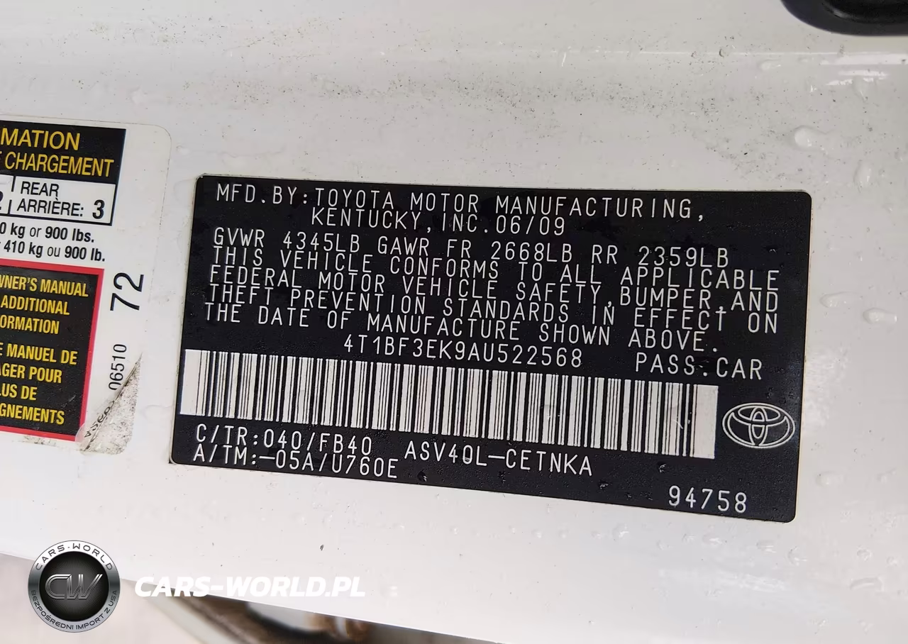 2010 Toyota Camry Le VIN:4T1BF3EK9AU522568 - 9
