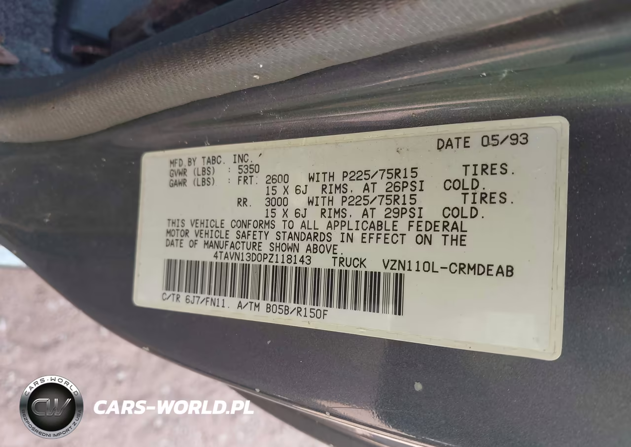 1993 Toyota Pickup 1-2 Ton Ex Long Whlbse Dx VIN:4TAVN13D0PZ118143 - 9
