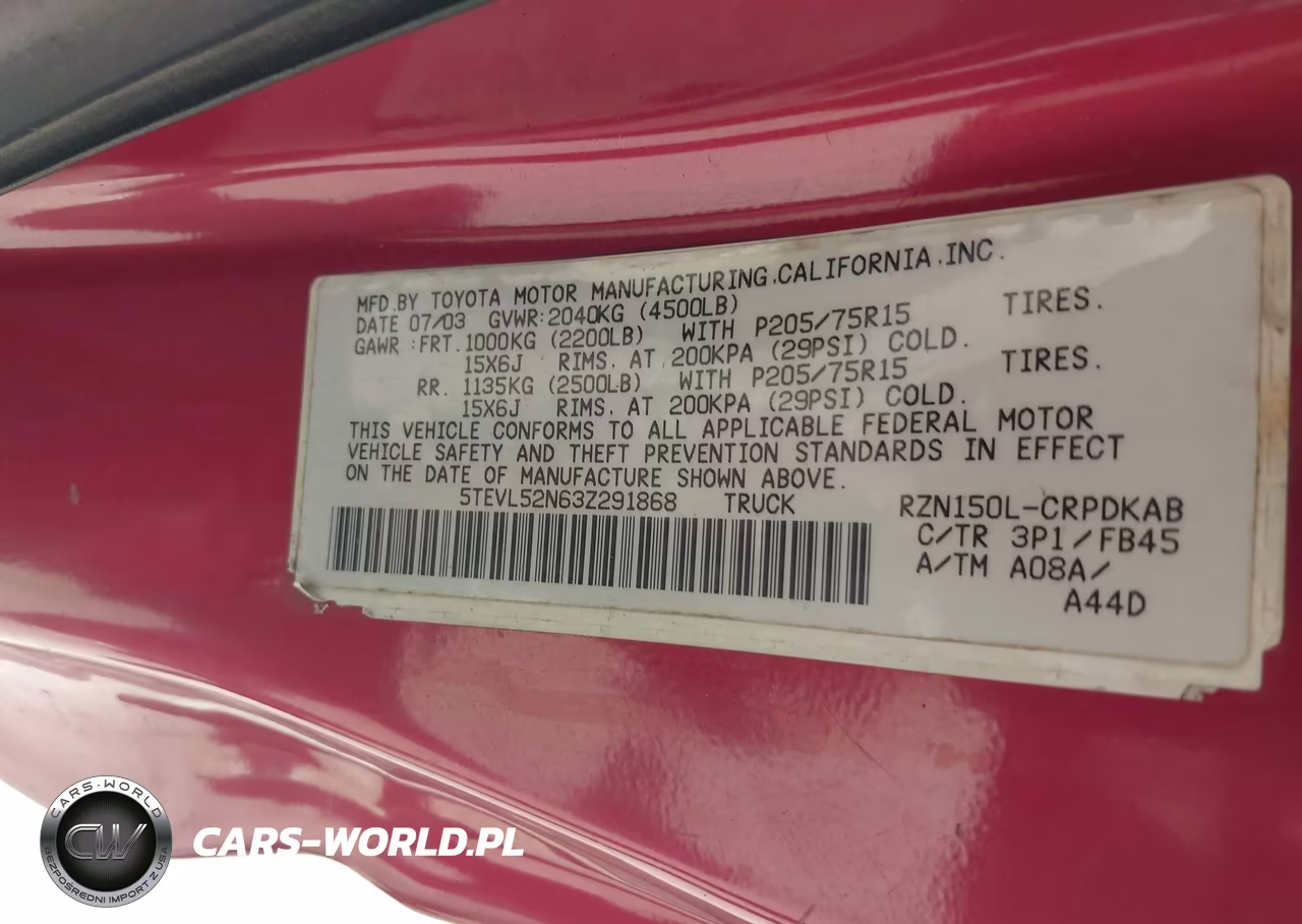 2003 Toyota Tacoma VIN:5TEVL52N63Z291868 - 9