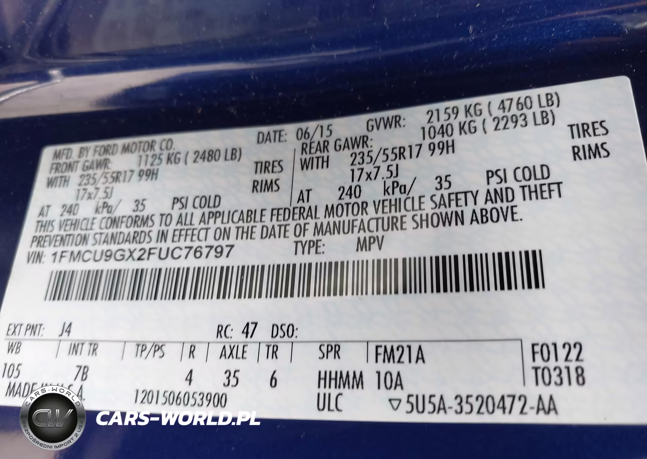 2015 Ford Escape Se VIN:1FMCU9GX2FUC76797 - 9