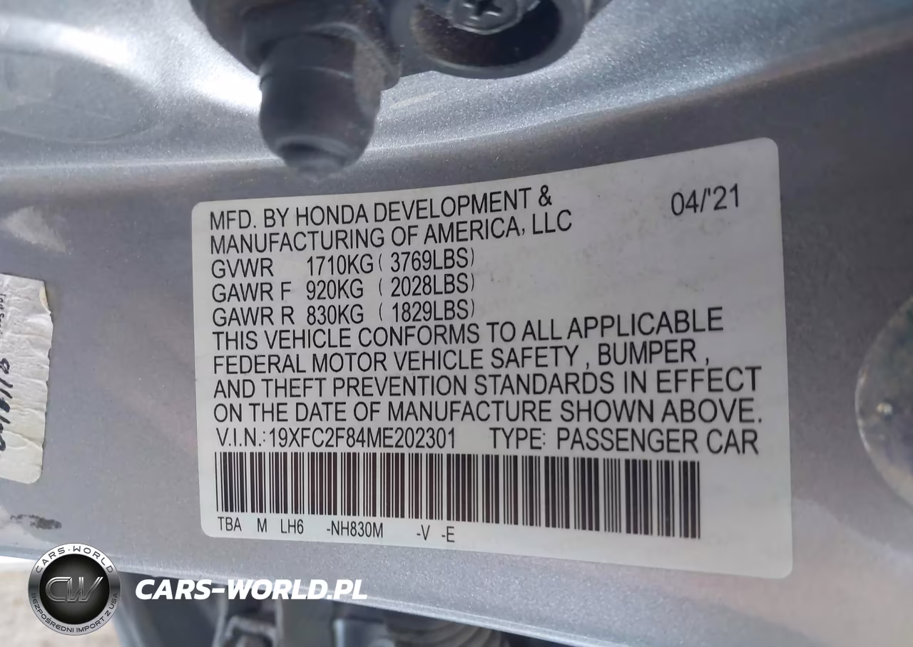 2021 Honda Civic Sport VIN:19XFC2F84ME202301 - 9