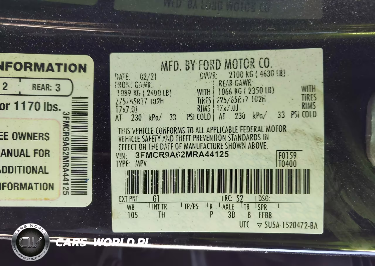2021 Ford Bronco Sport VIN:3FMCR9A62MRA44125 - 9