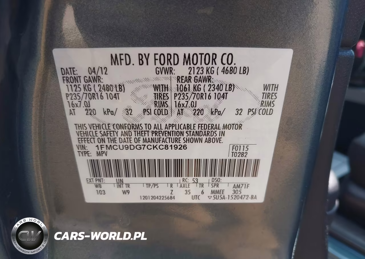 2012 Ford Escape Xlt VIN:1FMCU9DG7CKC81926 - 9