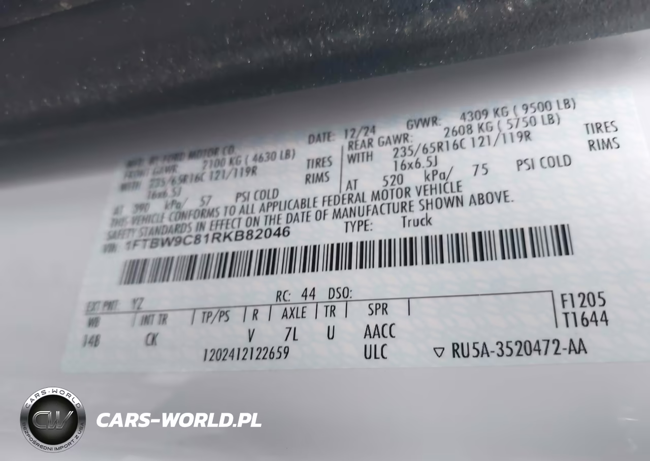 2024 Ford Transit-350 VIN:1FTBW9C81RKB82046 - 9