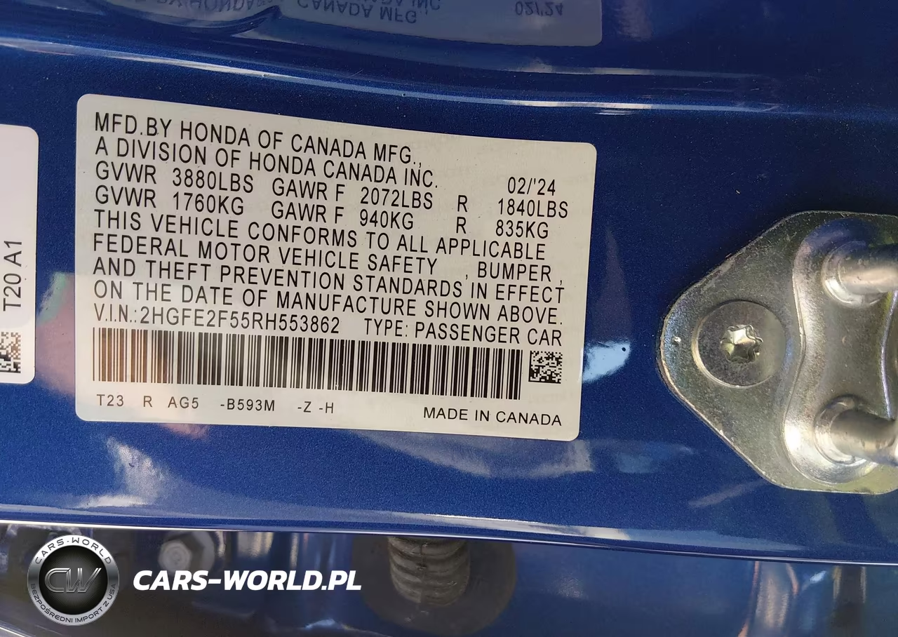 2024 Honda Civic Sport VIN:2HGFE2F55RH553862 - 9