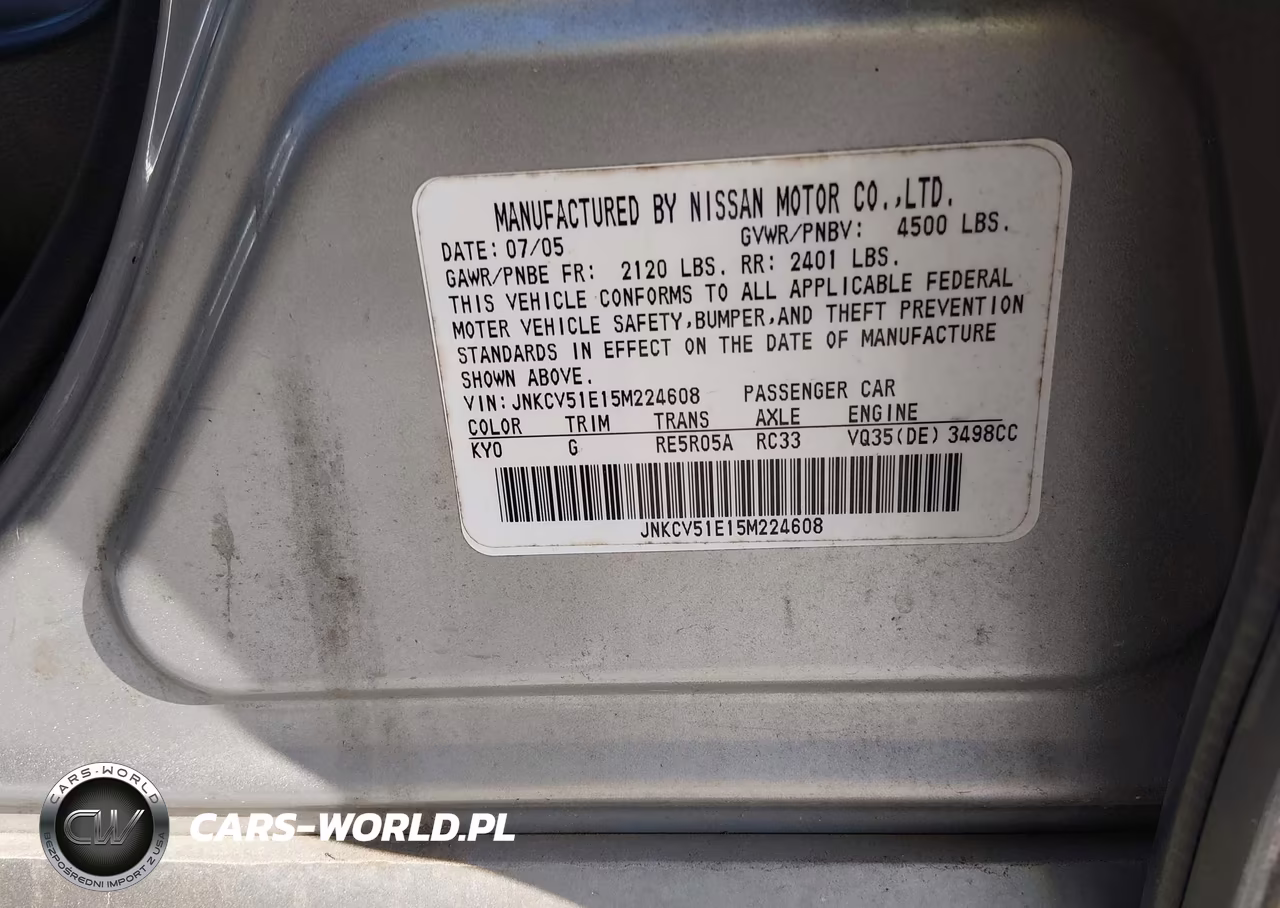 2005 Infiniti G35 VIN:JNKCV51E15M224608 - 9