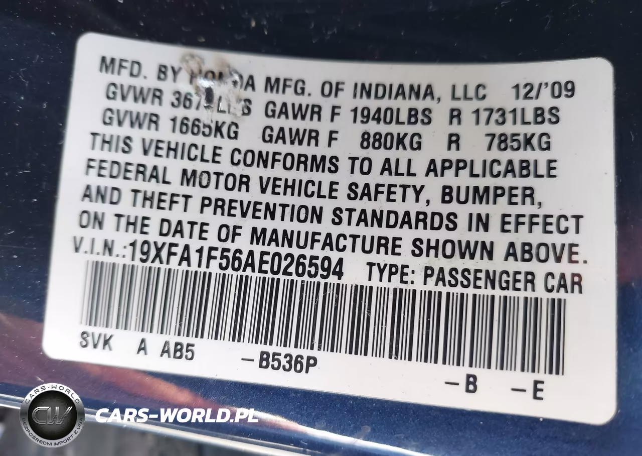 2010 Honda Civic Lx VIN:19XFA1F56AE026594 - 9