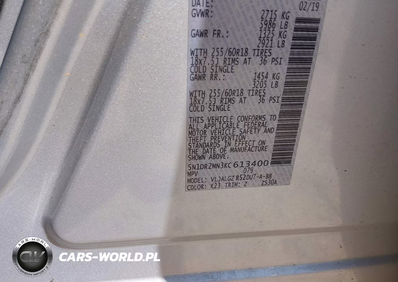 2019 Nissan Pathfinder Sl VIN:5N1DR2MN3KC613400 - 9