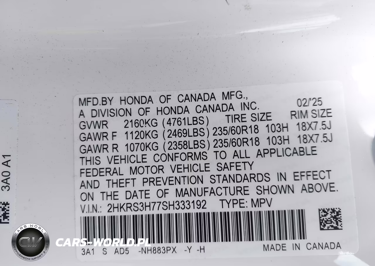 2025 Honda Cr-V Ex-L 2Wd VIN:2HKRS3H77SH333192 - 9