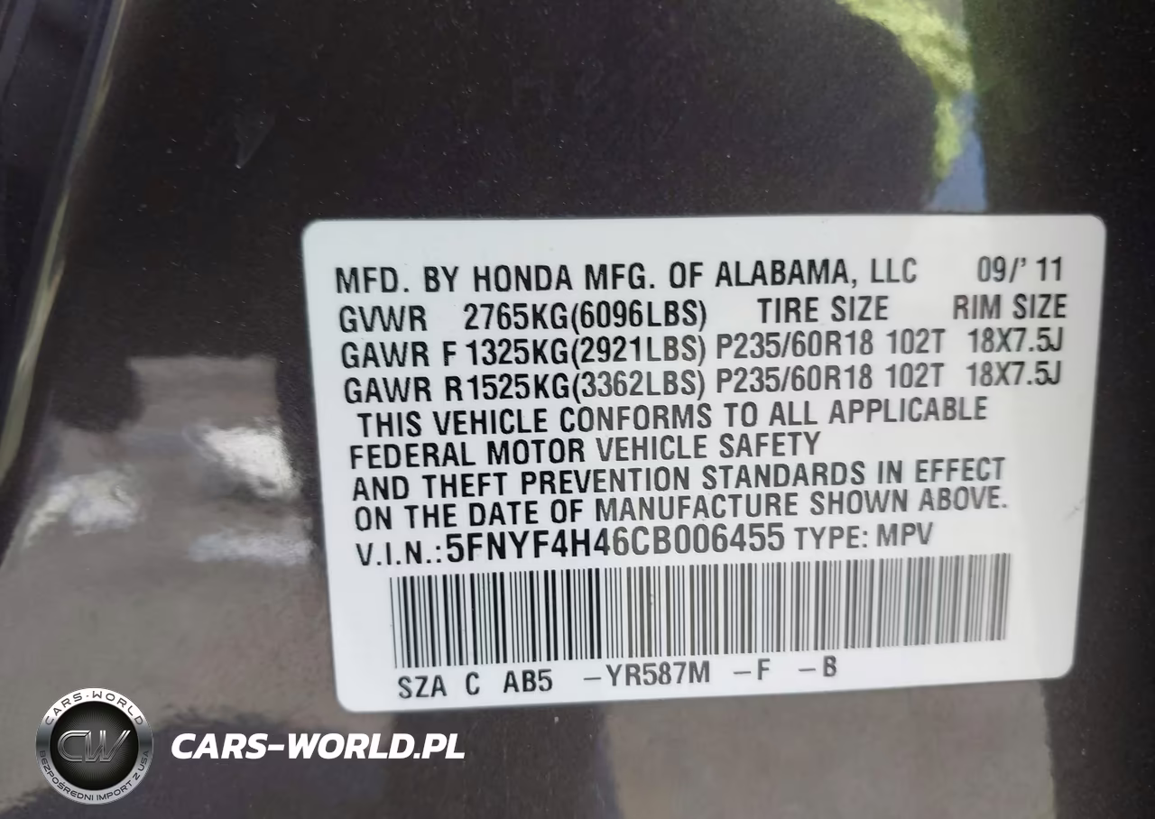 2012 Honda Pilot Ex VIN:5FNYF4H46CB006455 - 9