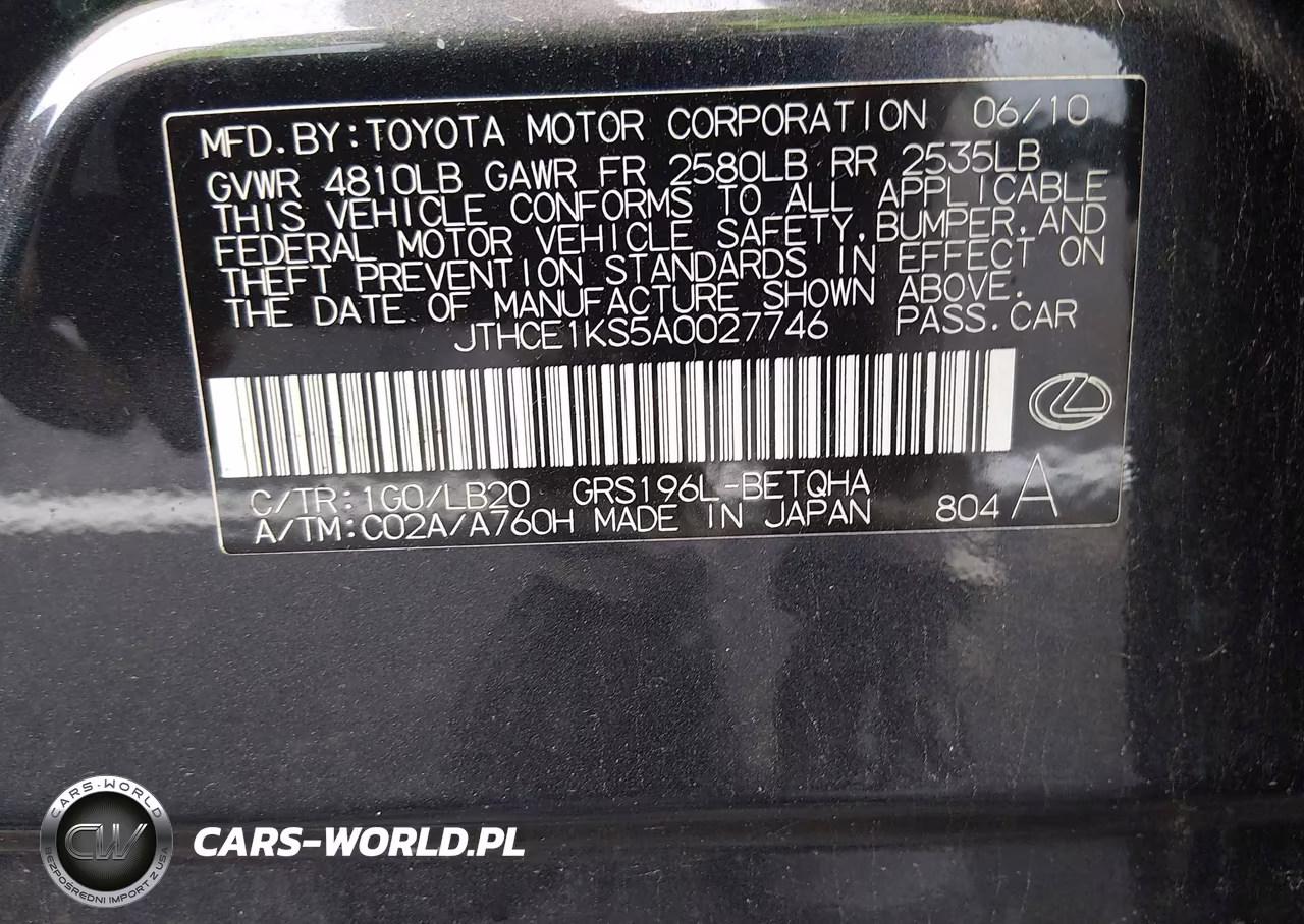 2010 Lexus Gs 350 VIN:JTHCE1KS5A0027746 - 9