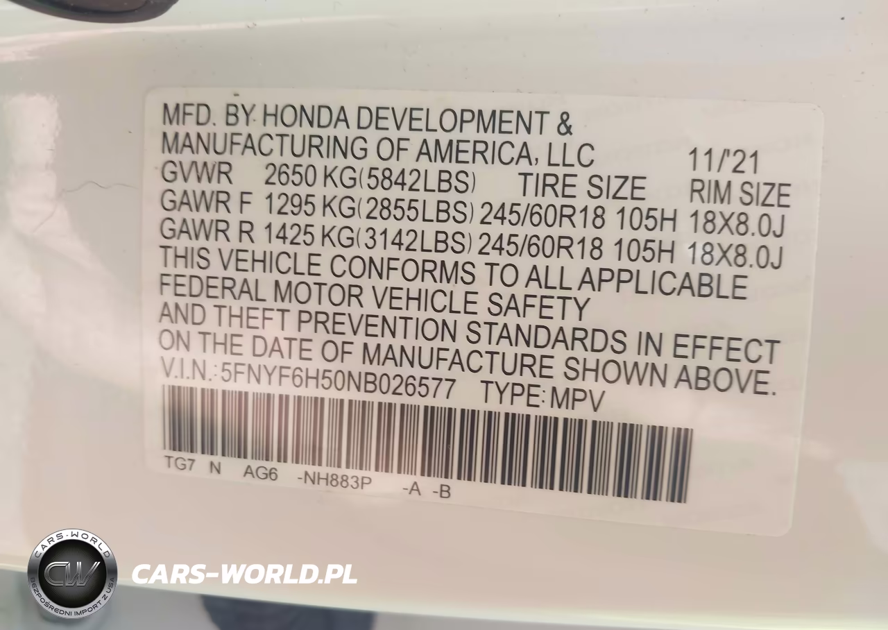 2022 Honda Pilot Awd Ex-L VIN:5FNYF6H50NB026577 - 9