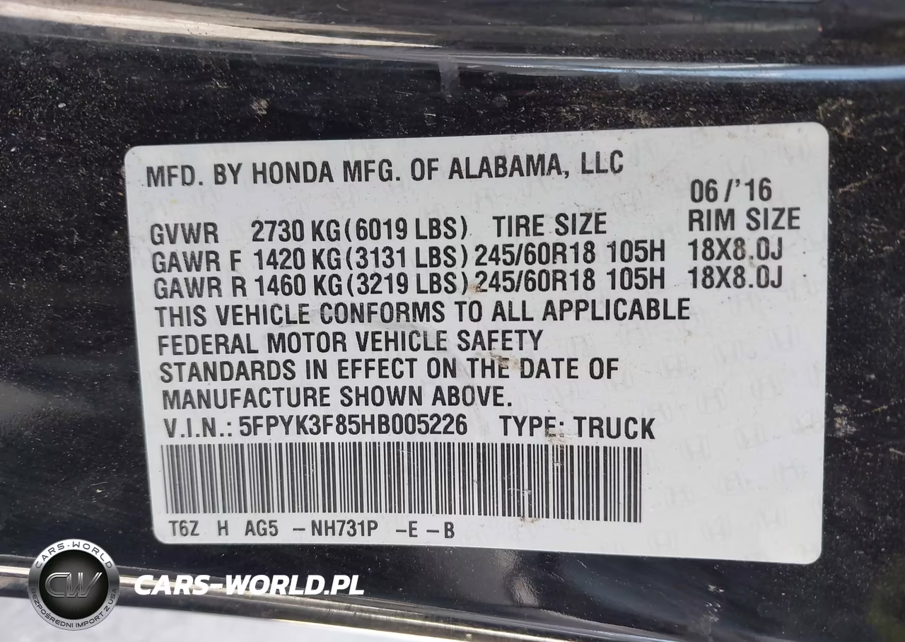 2017 Honda Ridgeline Black Edition VIN:5FPYK3F85HB005226 - 9