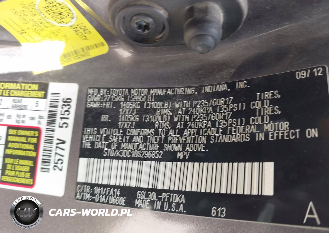 2013 Toyota Sienna L V6 7 Passenger VIN:5TDZK3DC1DS296852 - 9