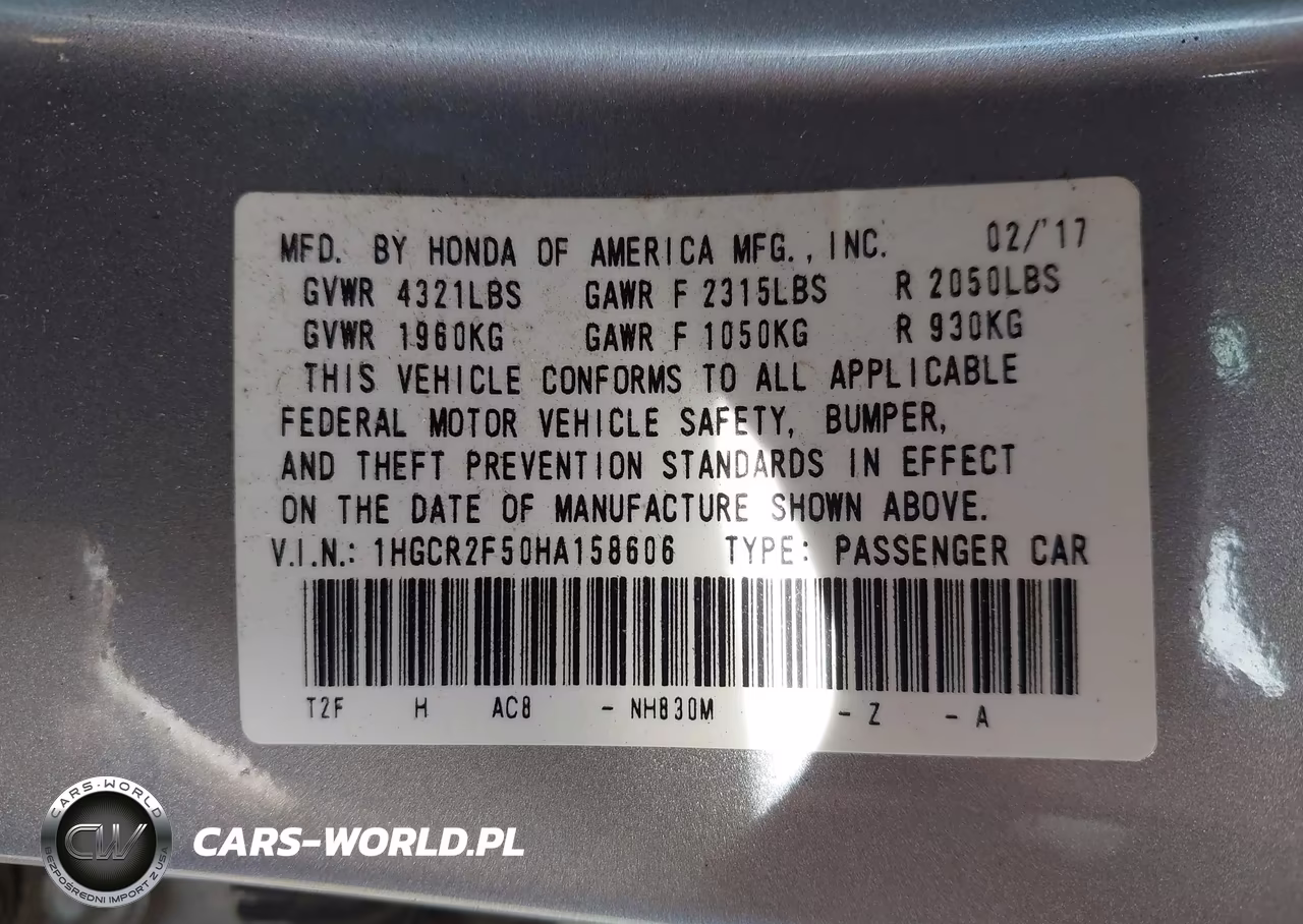 2017 Honda Accord Sport VIN:1HGCR2F50HA158606 - 9