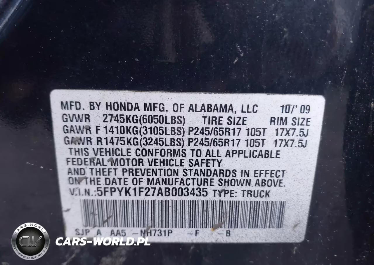 2010 Honda Ridgeline Rt VIN:5FPYK1F27AB003435 - 9