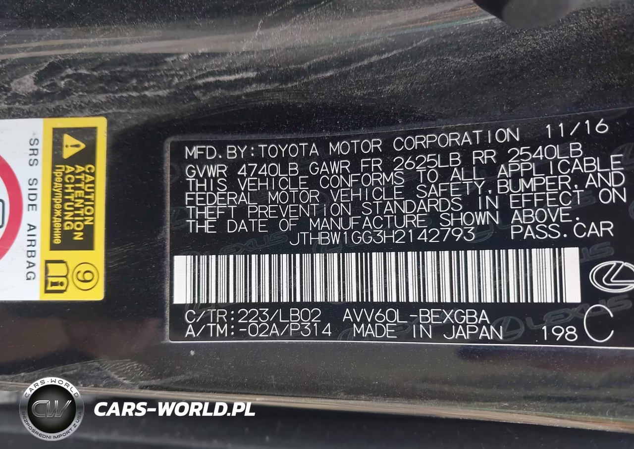 2017 Lexus Es 300H VIN:JTHBW1GG3H2142793 - 9