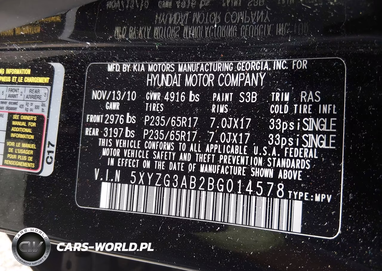 2011 Hyundai Santa Fe Gls VIN:5XYZG3AB2BG014578 - 9