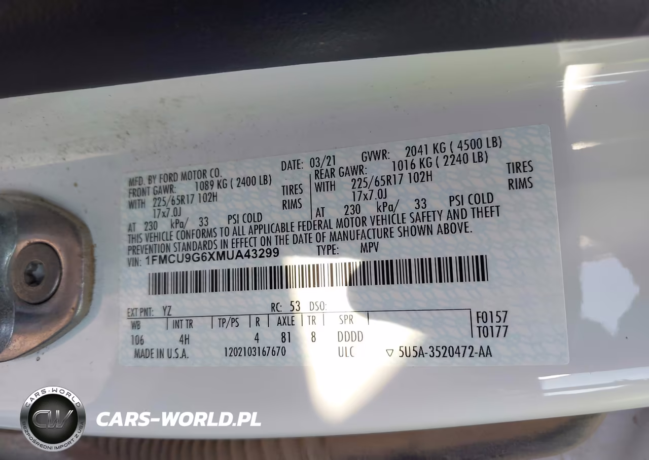 2021 Ford Escape Se VIN:1FMCU9G6XMUA43299 - 9