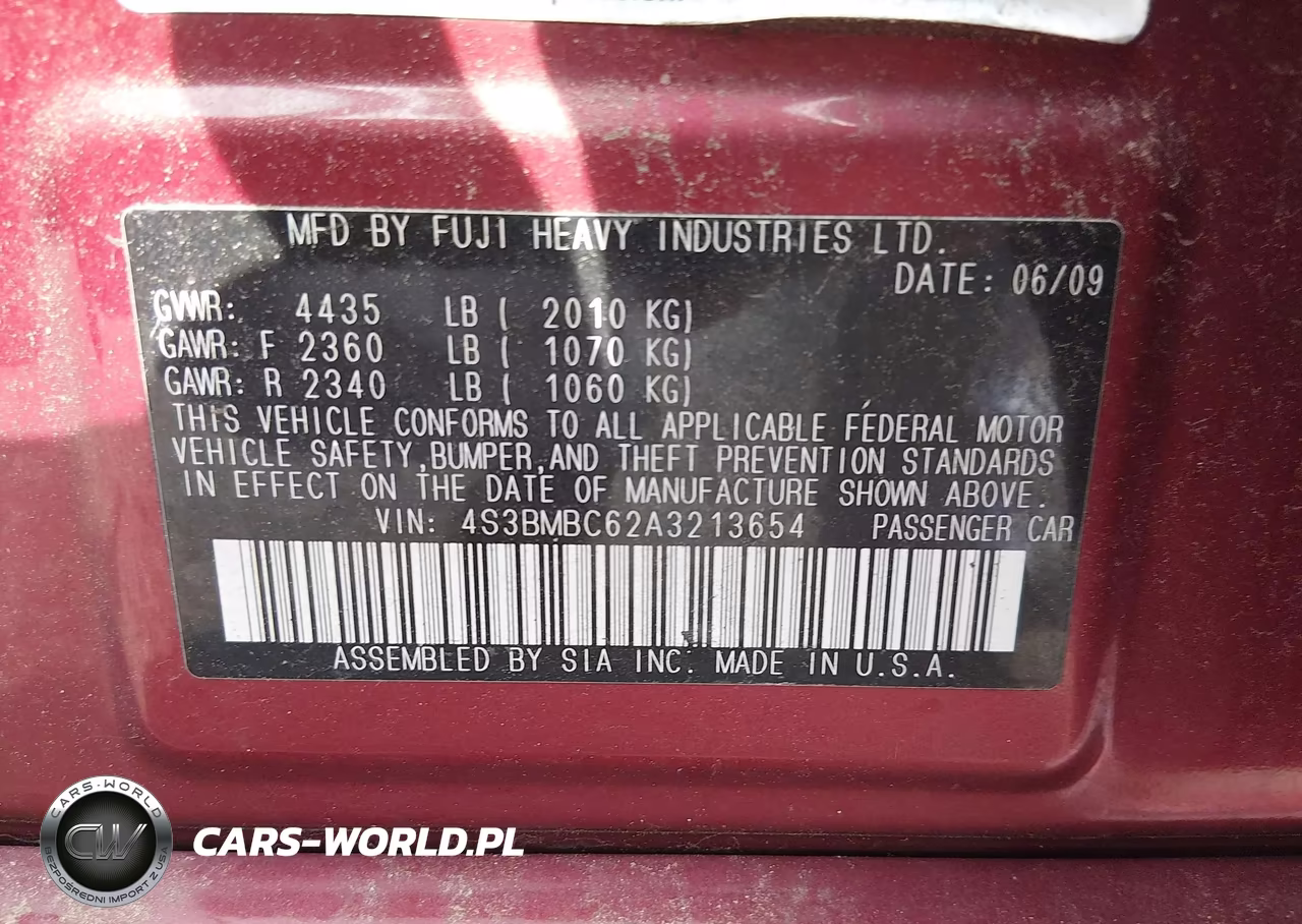 2010 Subaru Legacy 2.5I Premium VIN:4S3BMBC62A3213654 - 9
