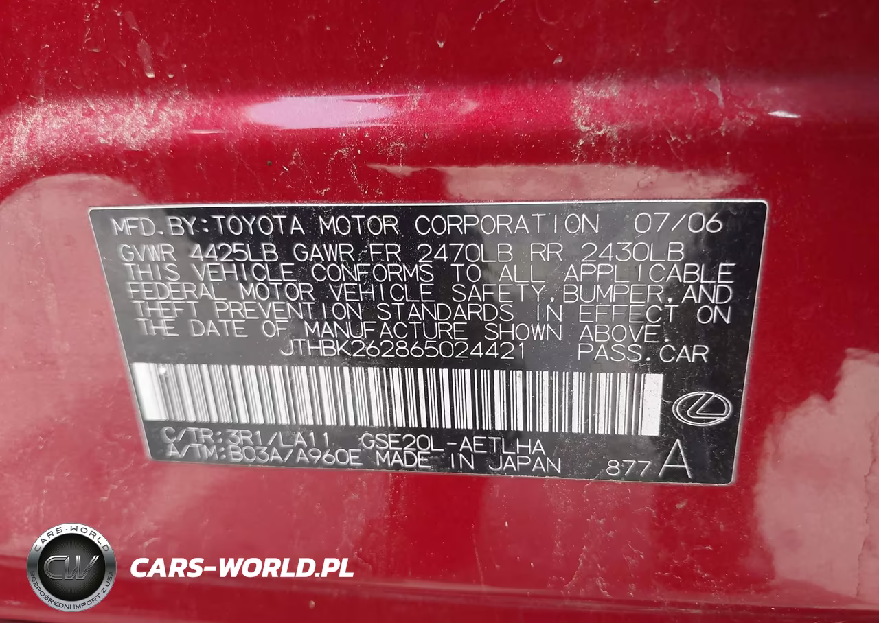 2006 Lexus Is 250 VIN:JTHBK262865024421 - 9