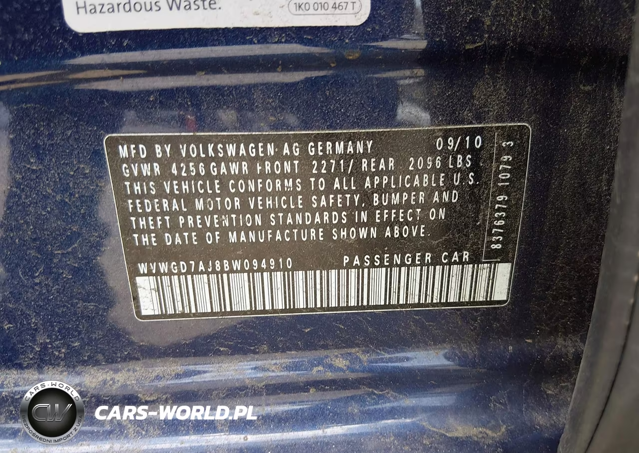 2011 Volkswagen Gti 4-Door VIN:WVWGD7AJ8BW094910 - 9
