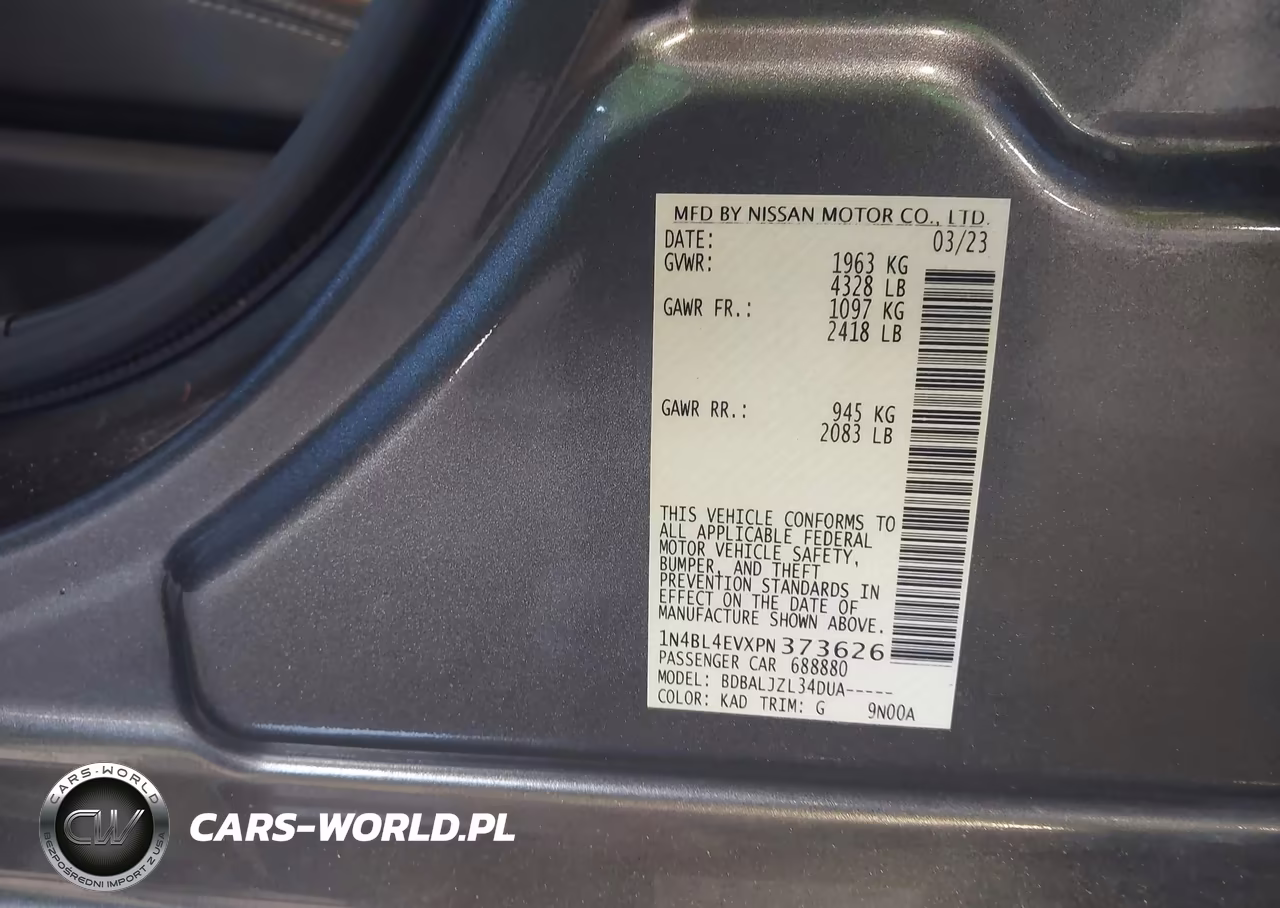 2023 Nissan Altima Sl Fwd VIN:1N4BL4EVXPN373626 - 9