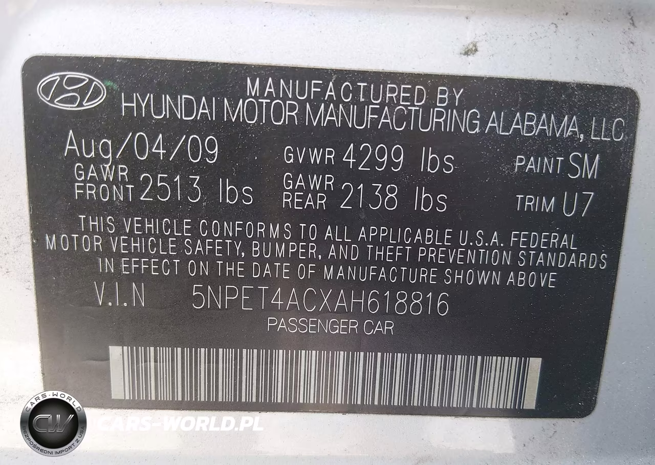 2010 Hyundai Sonata Gls VIN:5NPET4ACXAH618816 - 9