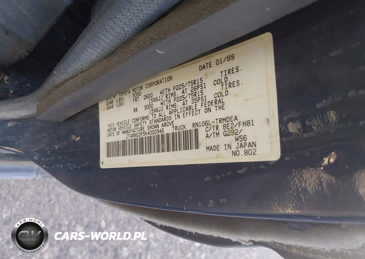 1989 Toyota Pickup 1-2 Ton Lng Wheelbase Dlx VIN:JT4RN02P5K4000946 - 9