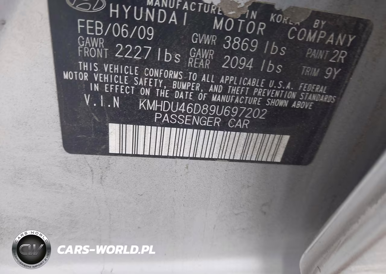 2009 Hyundai Elantra Gls VIN:KMHDU46D89U697202 - 9