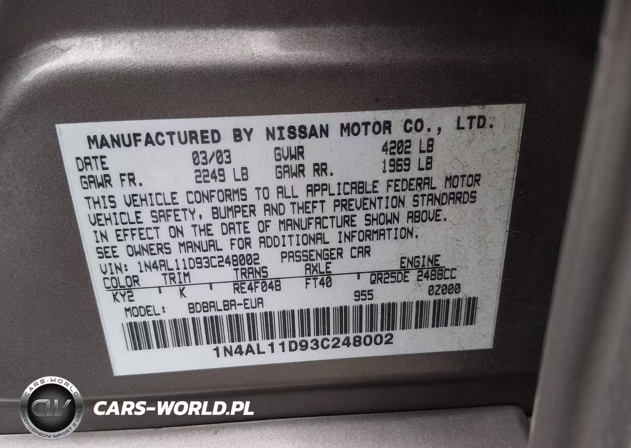 2003 Nissan Altima 2.5 S VIN:1N4AL11D93C248002 - 9