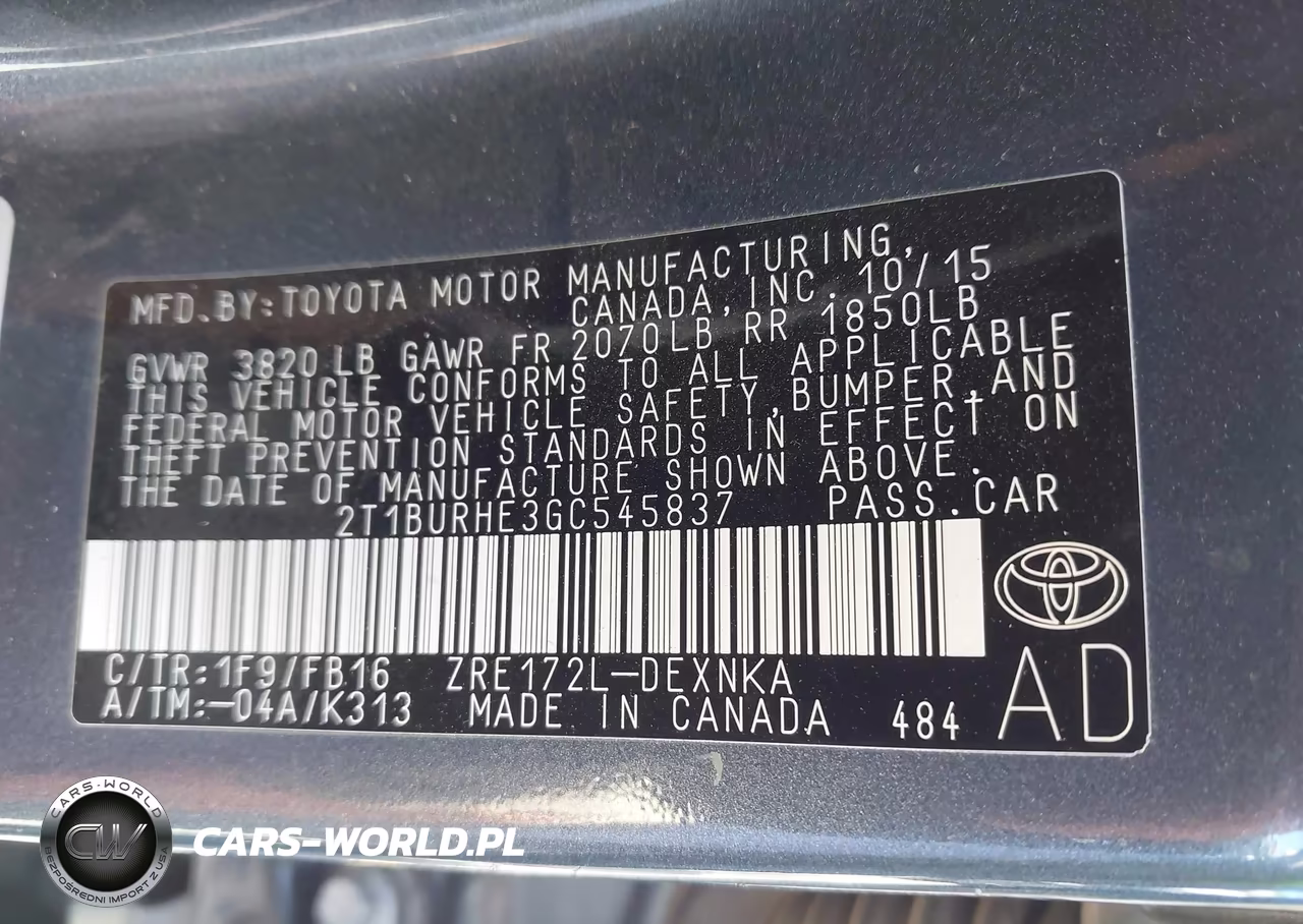2016 Toyota Corolla Le Plus VIN:2T1BURHE3GC545837 - 9