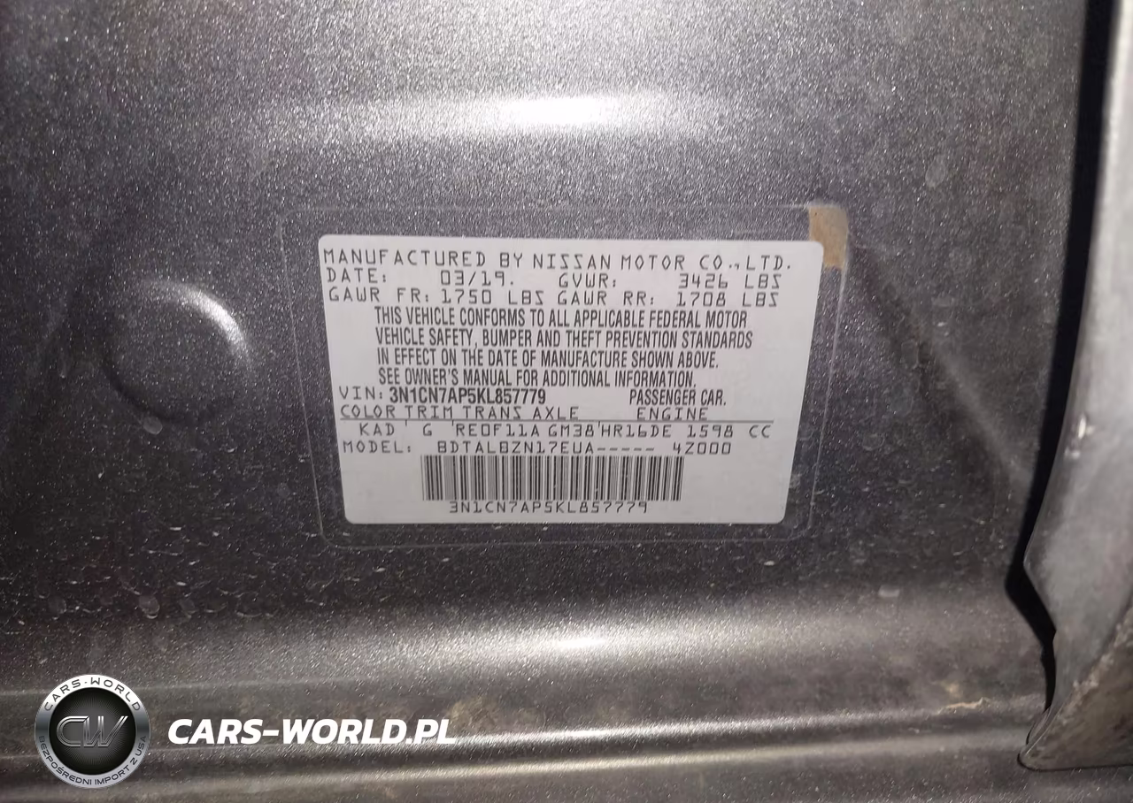 2019 Nissan Versa 1.6 Sv VIN:3N1CN7AP5KL857779 - 9