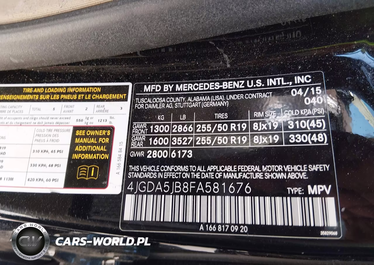 2015 Mercedes-Benz Ml 350 VIN:4JGDA5JB8FA581676 - 9