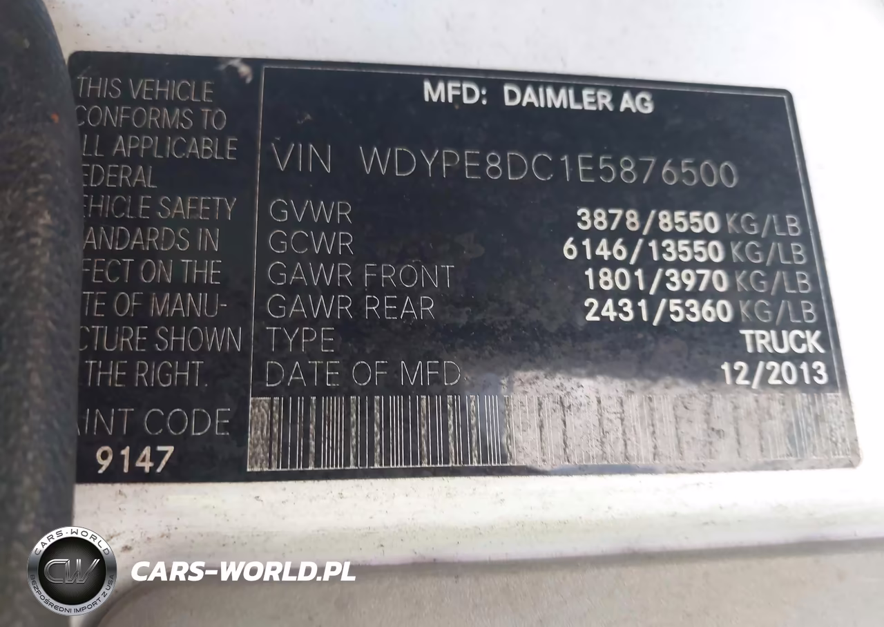 2014 Freightliner Sprinter 2500 High Roof VIN:WDYPE8DC1E5876500 - 9