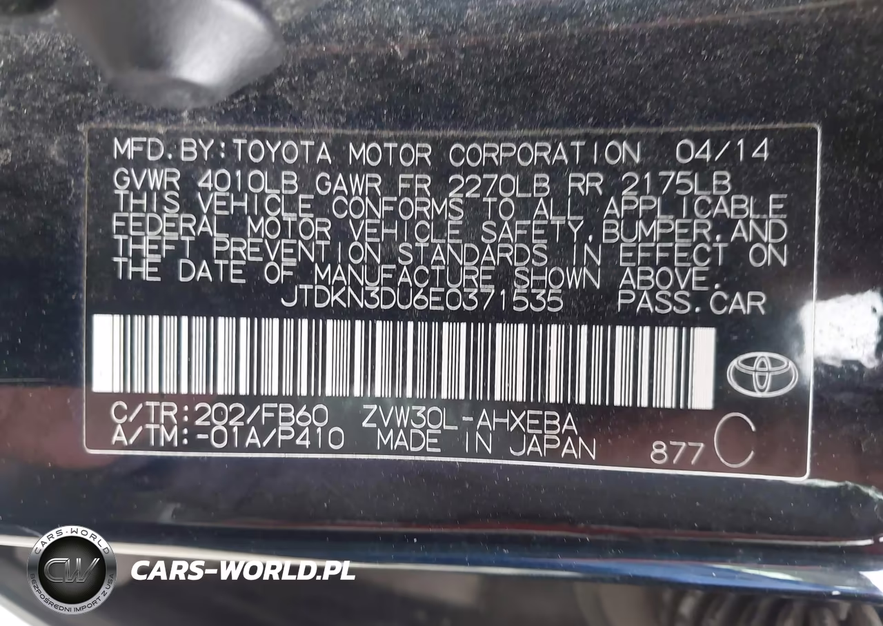 2014 Toyota Prius Two VIN:JTDKN3DU6E0371535 - 9