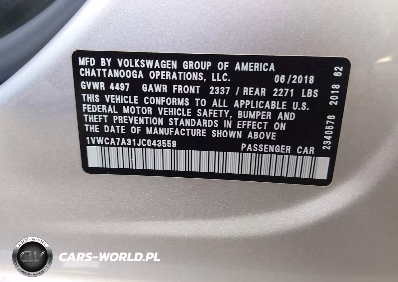 2018 Volkswagen Passat 2.0T Sel Premium VIN:1VWCA7A31JC043559 - 9