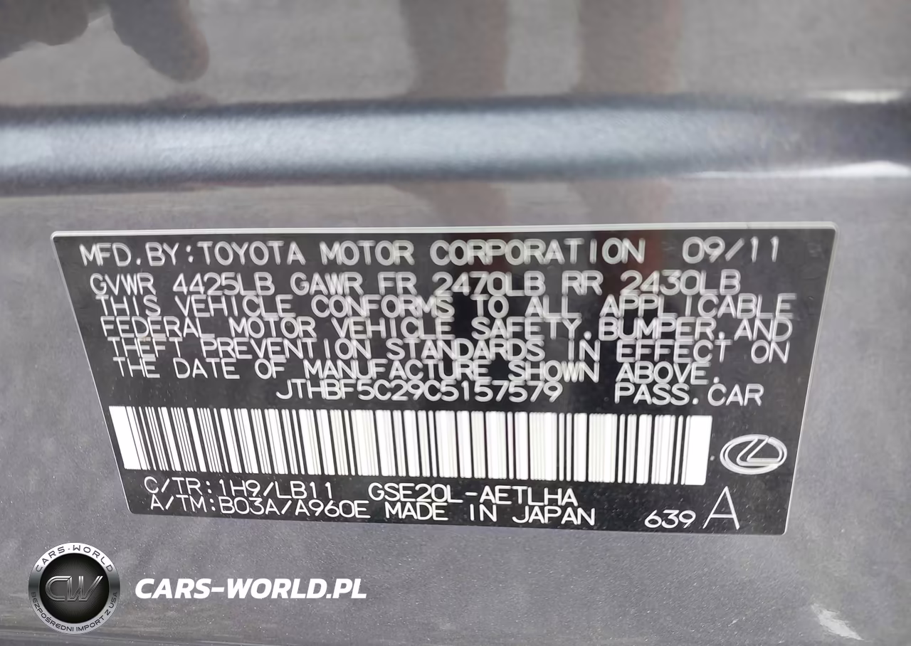 2012 Lexus Is 250 VIN:JTHBF5C29C5157579 - 9