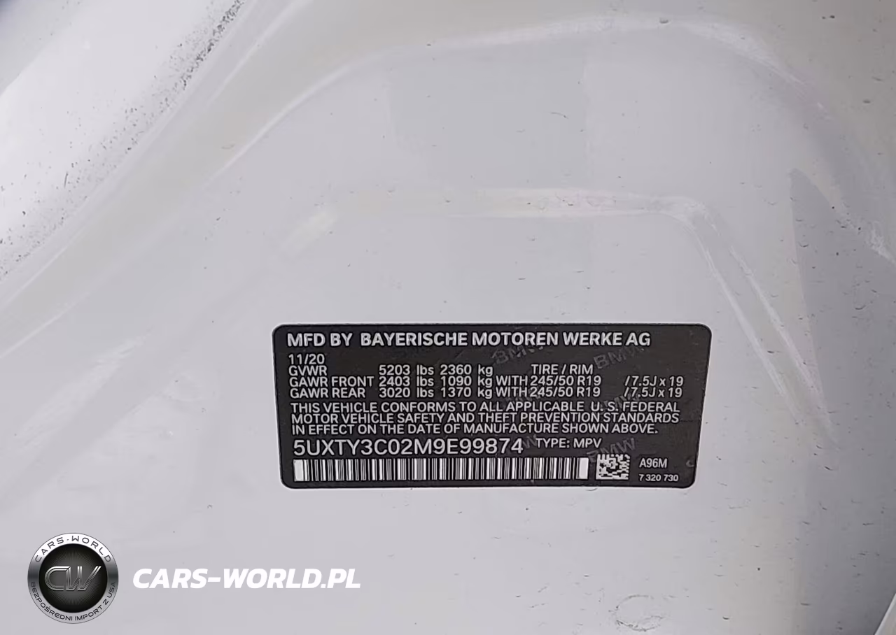 2021 BMW X3 Sdrive30I VIN:5UXTY3C02M9E99874 - 9