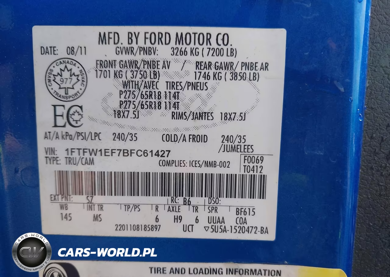 2011 Ford F-150 Xlt VIN:1FTFW1EF7BFC61427 - 9