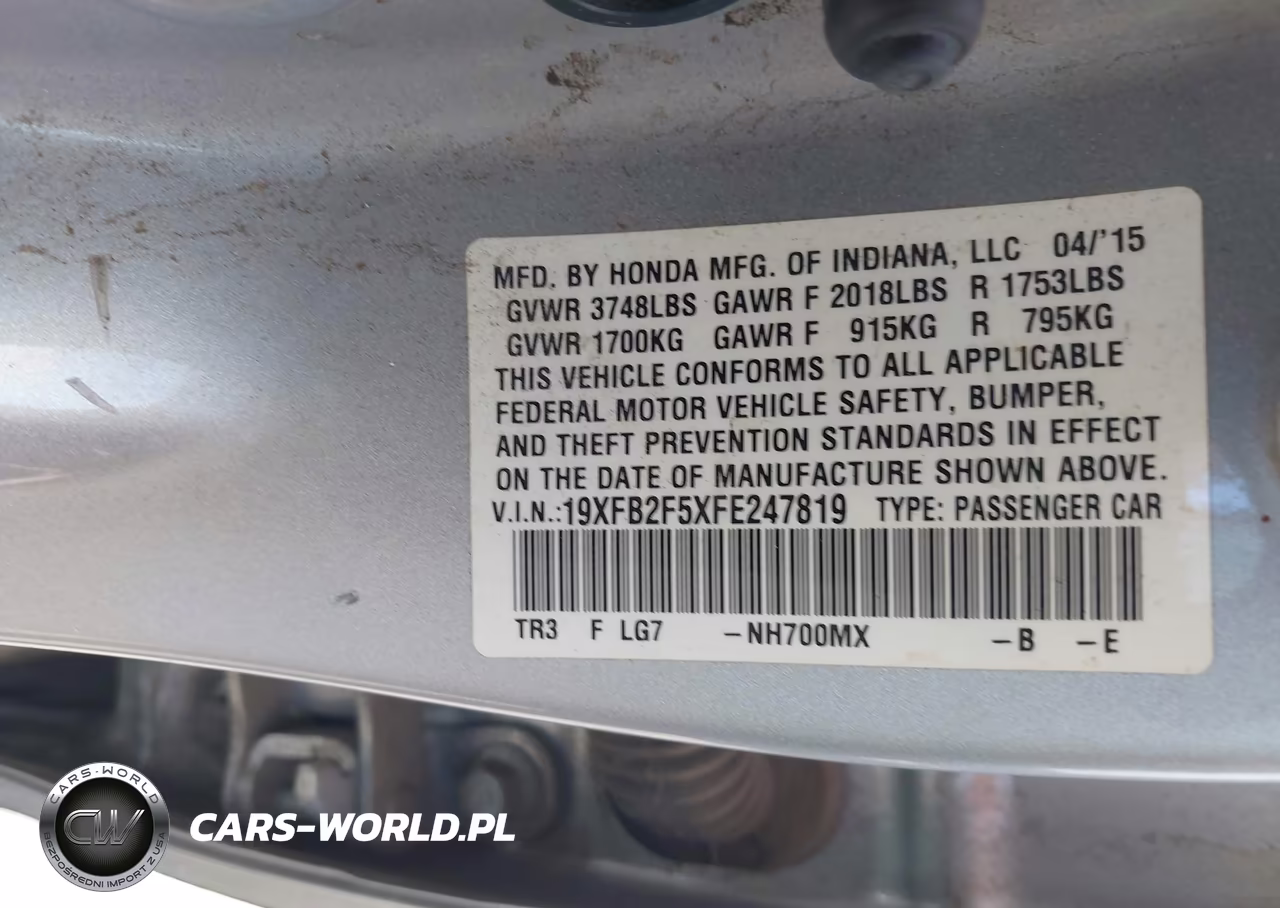 2015 Honda Civic Lx VIN:19XFB2F5XFE247819 - 9