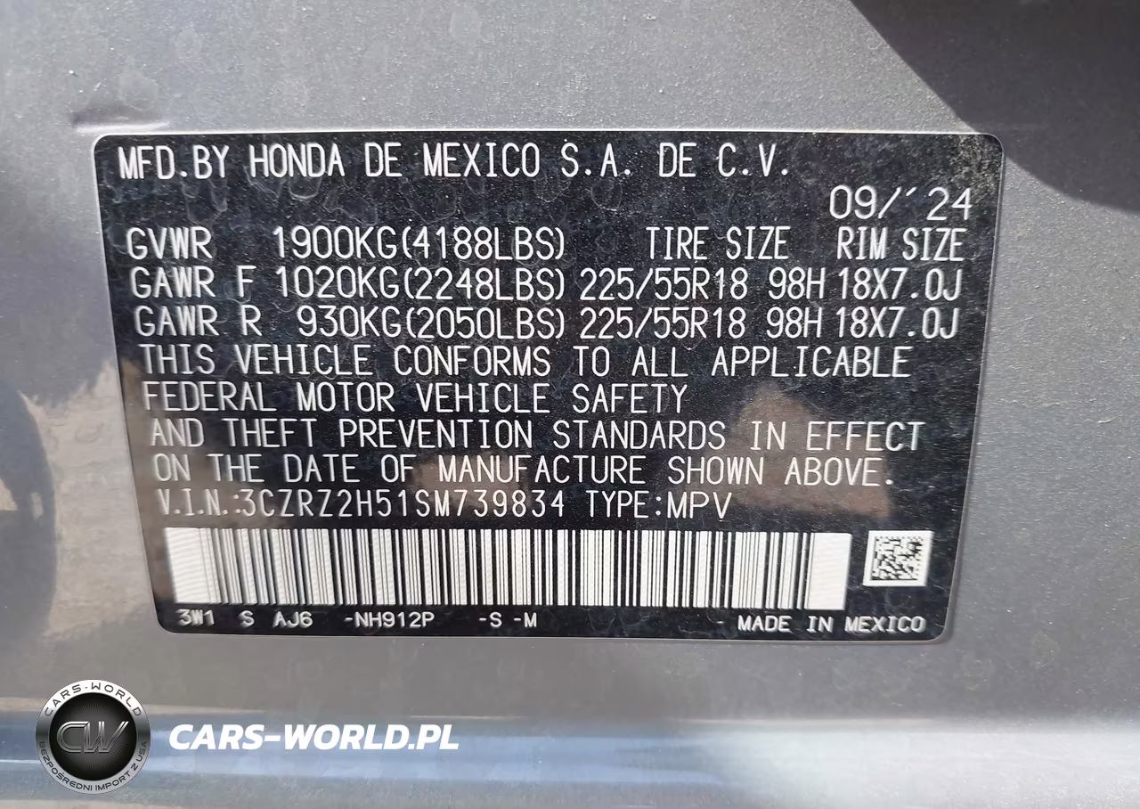2025 Honda Hr-V Awd Sport VIN:3CZRZ2H51SM739834 - 9