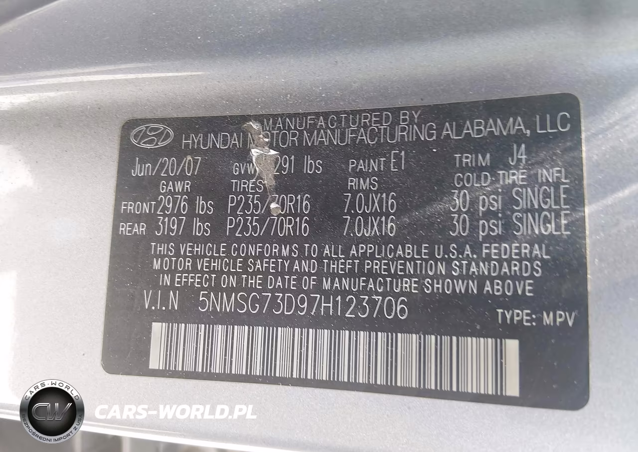 2007 Hyundai Santa Fe Gls VIN:5NMSG73D97H123706 - 9