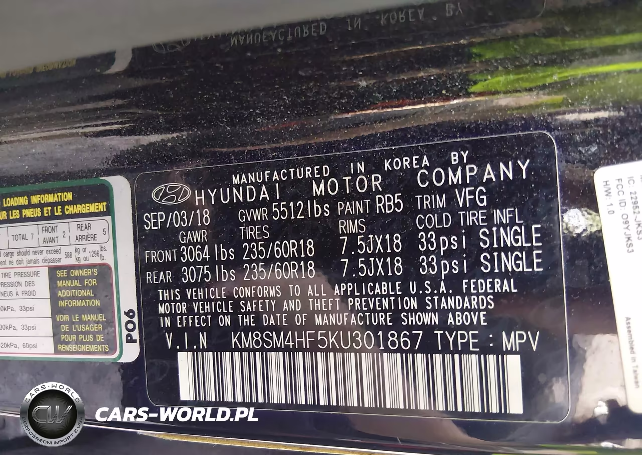 2019 Hyundai Santa Fe Xl Se VIN:KM8SM4HF5KU301867 - 9